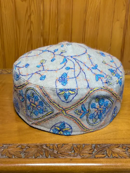 Kachanambal Light Brown Pure Pashmina Hand Sozni Cap