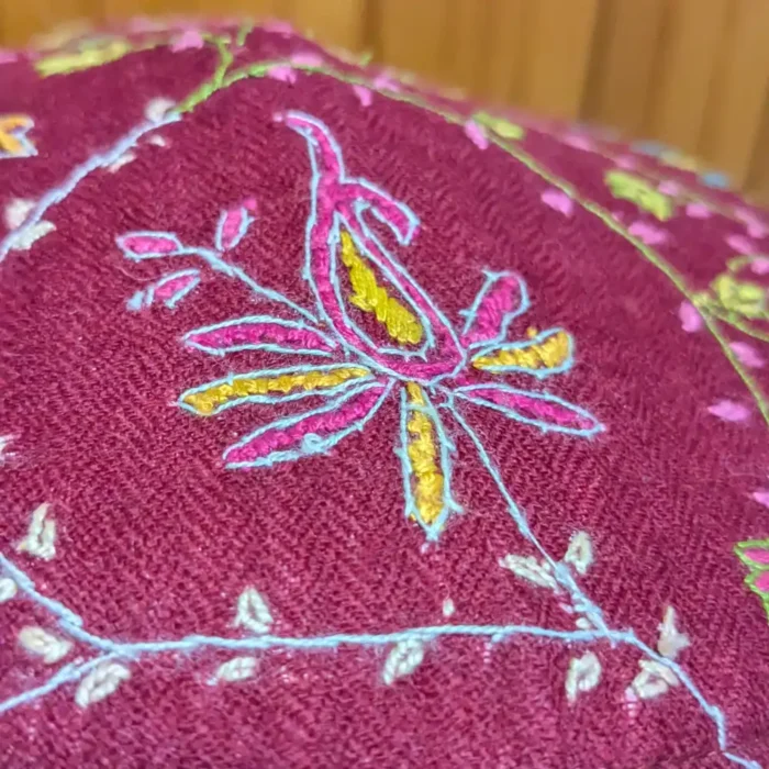 Rangwar Maroon Pure Pashmina Sozni Embroidered Cap - Image 3