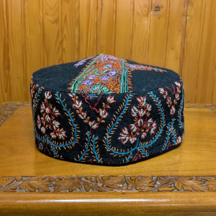 Zangam Pure Pashmina Black Sozni Embroidered Cap