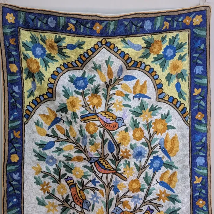 Timeless Harmony Dusoot Cotton Chain Stitch Birds on Tree Design Wall Hanging (3x2 ft) - Image 2