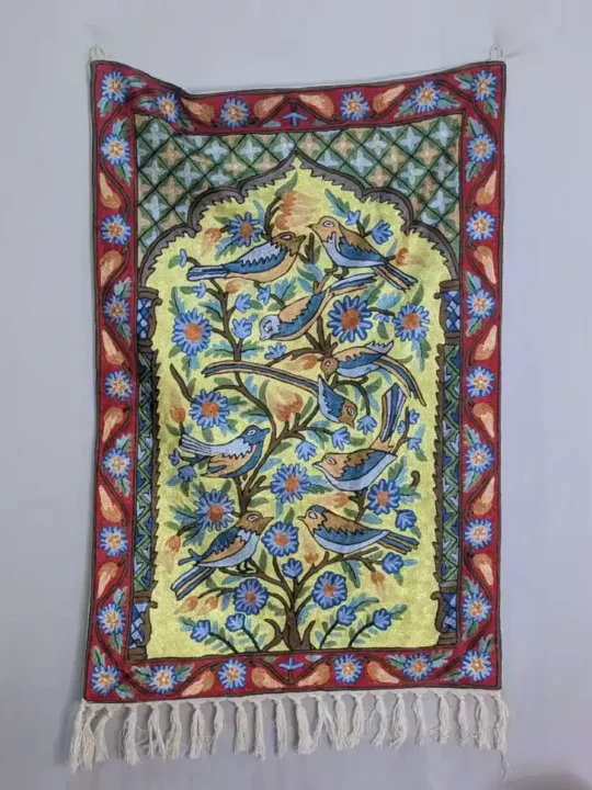 Majestic Bloom Dusoot Cotton Chain Stitch Birds on Tree Design Wall Hanging (3x2 ft)