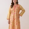 Mustard Color Women Silk Embroidered All Over Aari Work Kurti from Kashmir - Nowhatta Collection