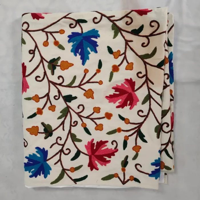 Blue Purple Leaf Handmade Crewel Curtain Including Lining and Rings - Image 9