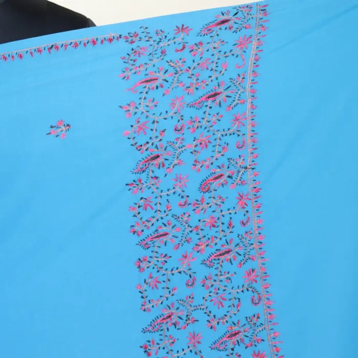 Blue Hand Sozni Embroidery Saree - Dal Jheel - Image 5