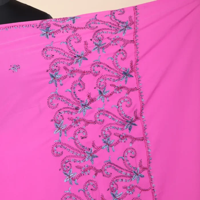 Hot-Pink Kashmiri Hand Sozni Saree | Dal Jheel - Image 5