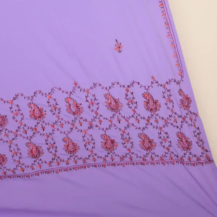 Lavender Hand Sozni Saree from Kashmir - Dal Jheel - Image 5
