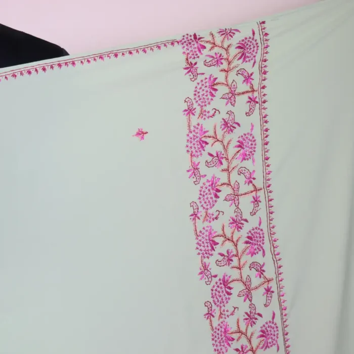 Pale Green Kashmiri Hand Sozni Saree - Dal Jheel - Image 2