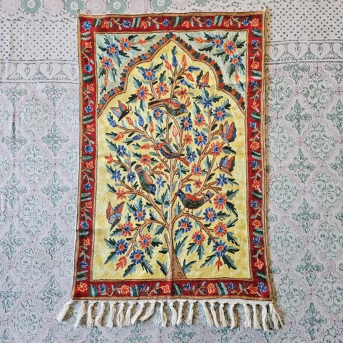 Artistic Weave Dusoot Cotton Chain Stitch Bird and Tree Design Wall Hanging (3×2 ft)