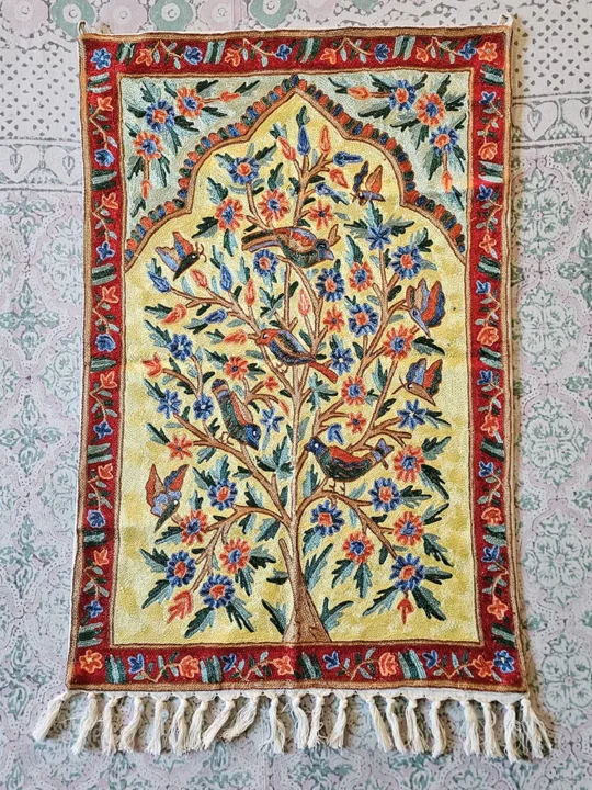Artistic Weave Dusoot Cotton Chain Stitch Bird and Tree Design Wall Hanging (3×2 ft)