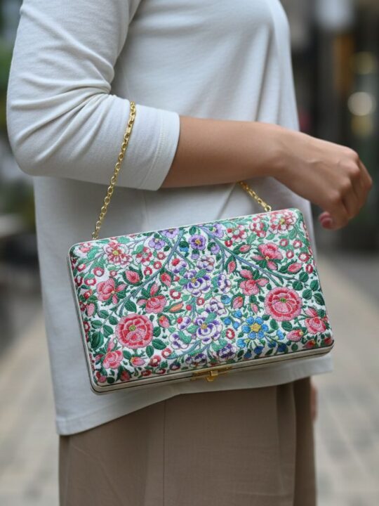 Elegant Rectangular Floral Clutch in Kashmiri Paper Machie