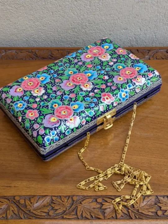 Traditional Kashmiri Paper Machie Clutch Bag – Floral Design