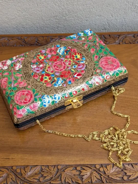 Handcrafted Floral Paper Machie Clutch from Kashmir