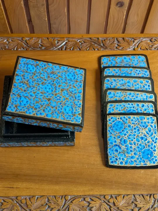 Beautiful Kashmiri Paper Machie Coaster Set – Square Shape