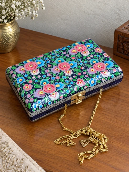 Traditional Kashmiri Paper Machie Clutch Bag – Floral Design