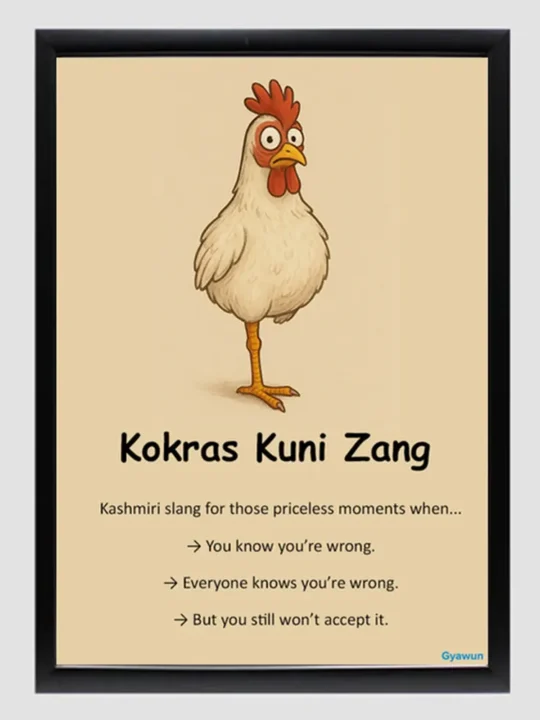 Kokras Kuni Zang | Kashmiri Funny Quote Wall Framed Poster | A4 Size