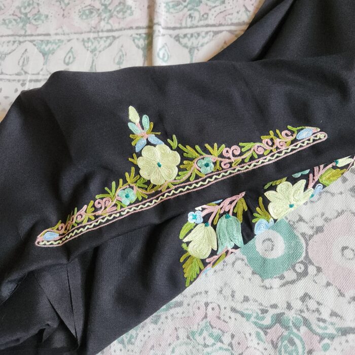 Black Kashmiri 2PC Summer Cool Unstitched Fabric with Aari Embroidery - Zikrejaan Collection - Image 4