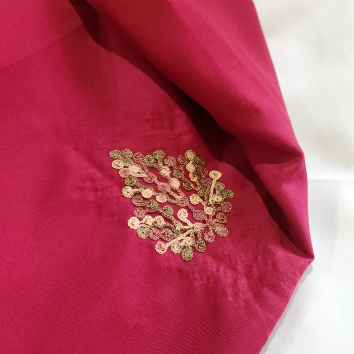 Kashmiri 2pc Maroon Summer Cool Aari Work Suit | Dal Jheel Collection - Image 4