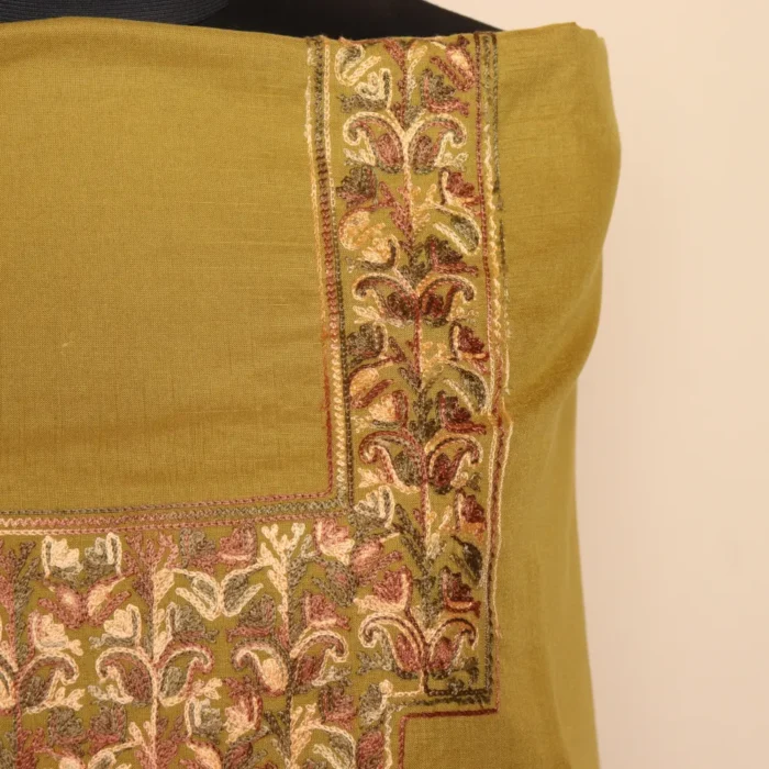 Kashmiri Aari Summer Cool 2pc Mustard Color Suit for Custom Tailoring | Dal Jheel Collection - Image 3