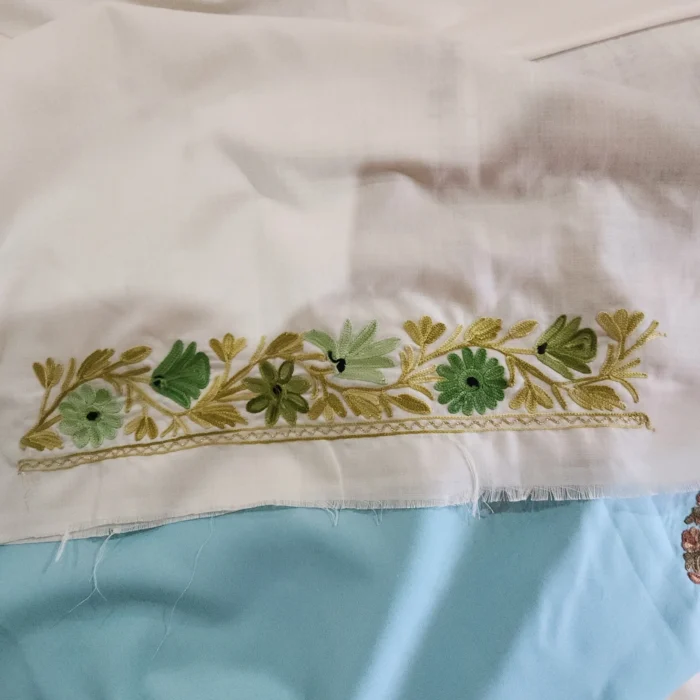 2pc White Summer Cool Aari Work Suit from Kashmir | Dal Jheel Collection - Image 4