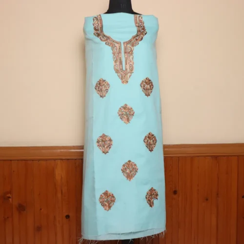 Kashmiri Baby Blue Summer Cool 2pc Suit with Traditional Aari Touch | Dal Jheel Collection