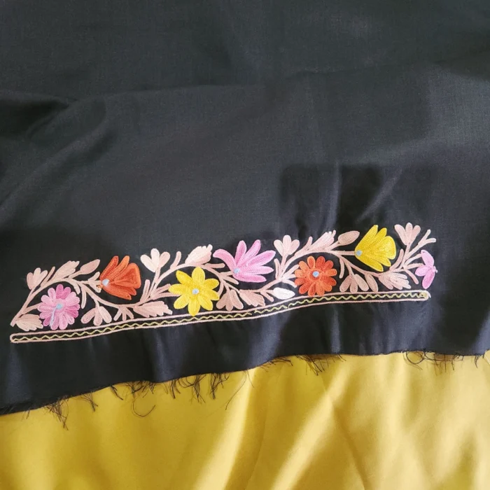 3PC Kashmiri Black Cotton Suit With Panel Aari Embroidery | Dal Jheel Collection - Image 4