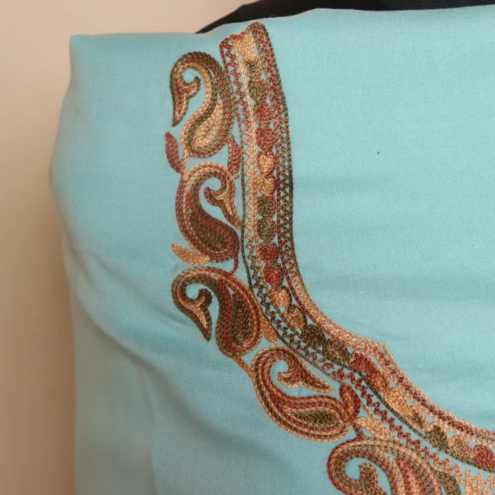 Kashmiri Baby Blue Summer Cool 2pc Suit with Traditional Aari Touch | Dal Jheel Collection - Image 3