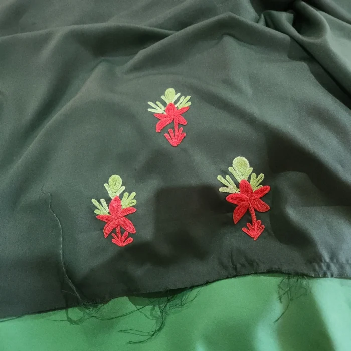 Breathable 2pc Dark Green Crepe Aari Suit from Srinagar | Dal Jheel Collection - Image 4