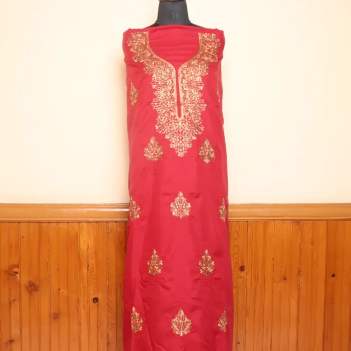 Kashmiri 2pc Maroon Summer Cool Aari Work Suit | Dal Jheel Collection