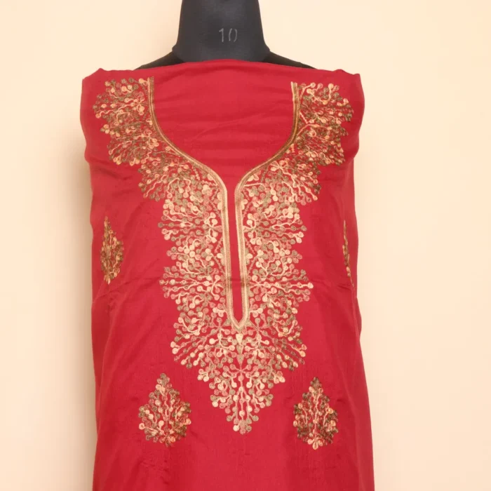 Kashmiri 2pc Maroon Summer Cool Aari Work Suit | Dal Jheel Collection - Image 2