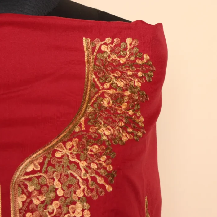 Kashmiri 2pc Maroon Summer Cool Aari Work Suit | Dal Jheel Collection - Image 3