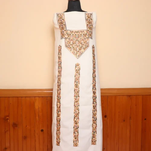 2pc White Summer Cool Aari Work Suit from Kashmir | Dal Jheel Collection