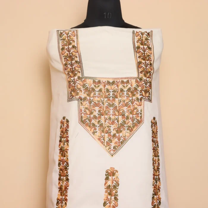 2pc White Summer Cool Aari Work Suit from Kashmir | Dal Jheel Collection - Image 2