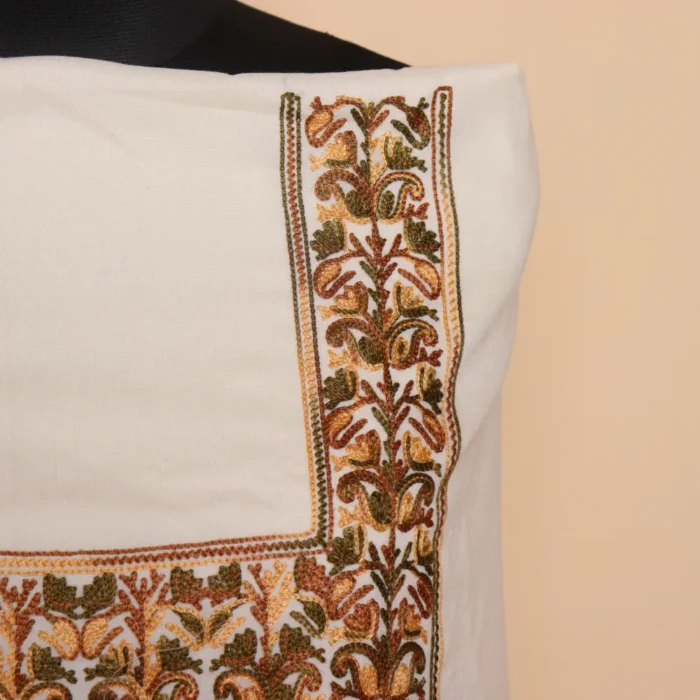 2pc White Summer Cool Aari Work Suit from Kashmir | Dal Jheel Collection - Image 3