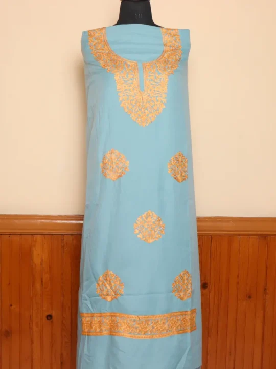 Kashmiri Sky Blue 2pc Aari Suit in Summer Cool Fabric | Dal Jheel Collection