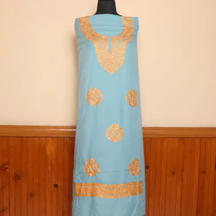 Kashmiri Sky Blue 2pc Aari Suit in Summer Cool Fabric | Dal Jheel Collection