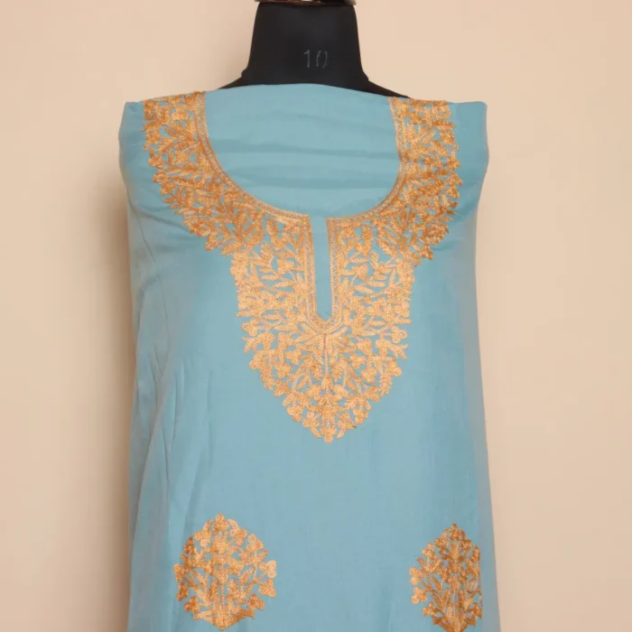 Kashmiri Sky Blue 2pc Aari Suit in Summer Cool Fabric | Dal Jheel Collection - Image 2