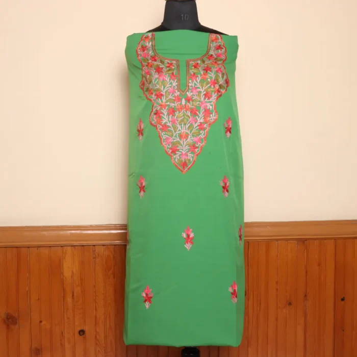 2pc Elegant Green Color Aari Embroidered Crepe Suit | Dal Jheel Collection