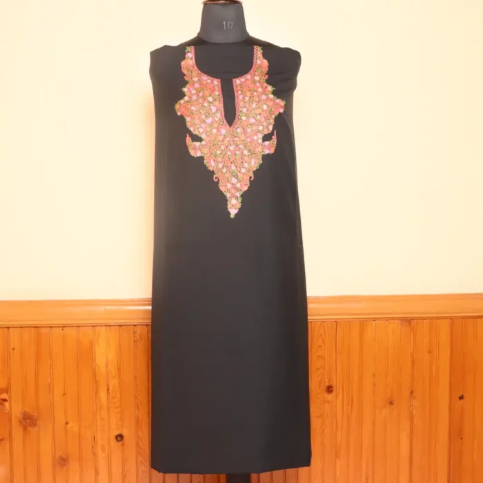 Black 2PC Kashmiri Handwork Summer Cool Aari Suit - Zikrejaan Collection - Image 3