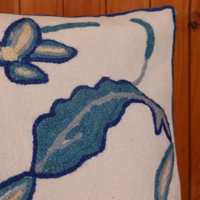 Blue Shaakh Hand Embroidered Crewel Cushion Cover 16*16 | Set of 2 - Image 3