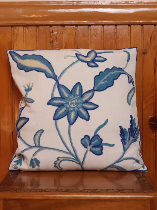 Blue Shaakh Hand Embroidered Crewel Cushion Cover 16*16 | Set of 2