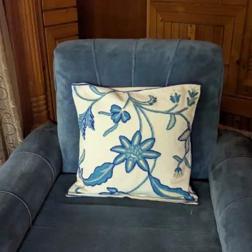 Blue Shaakh Hand Embroidered Crewel Cushion Cover 16*16 | Set of 2
