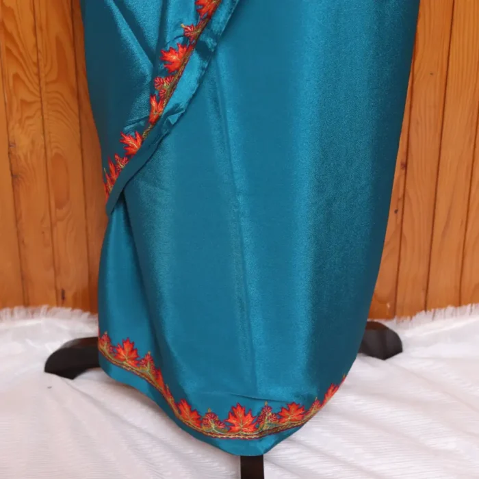 Blue Hand Sozni Paper Machie Work Kashmiri Saree - Image 3