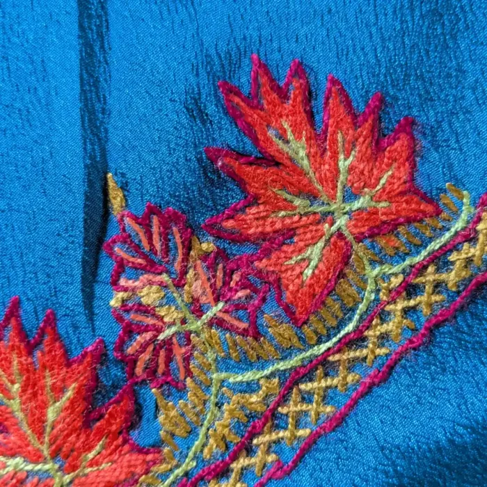 Blue Hand Sozni Paper Machie Work Kashmiri Saree - Image 6