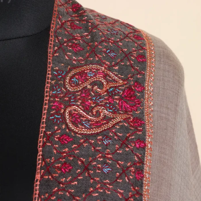 Grey Kashmiri Shawl with Hand Tilla and Sozni Work - Muskaan - Image 2