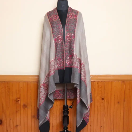 Grey Kashmiri Shawl with Hand Tilla and Sozni Work - Muskaan
