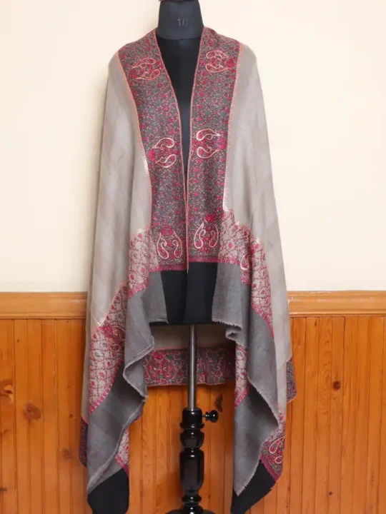 Grey Kashmiri Shawl with Hand Tilla and Sozni Work - Muskaan