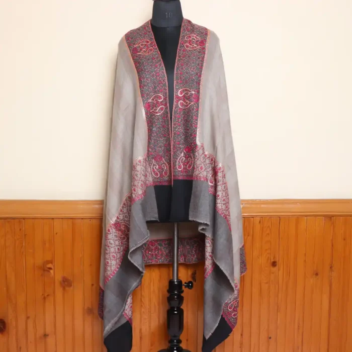 Grey Kashmiri Shawl with Hand Tilla and Sozni Work - Muskaan