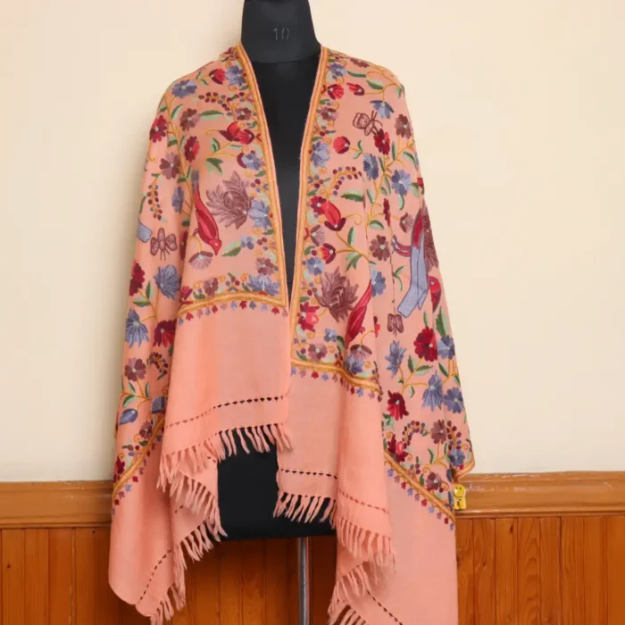 Kashmiri Stole With Hand Aari Embroidery in Pure Wool - Image 5