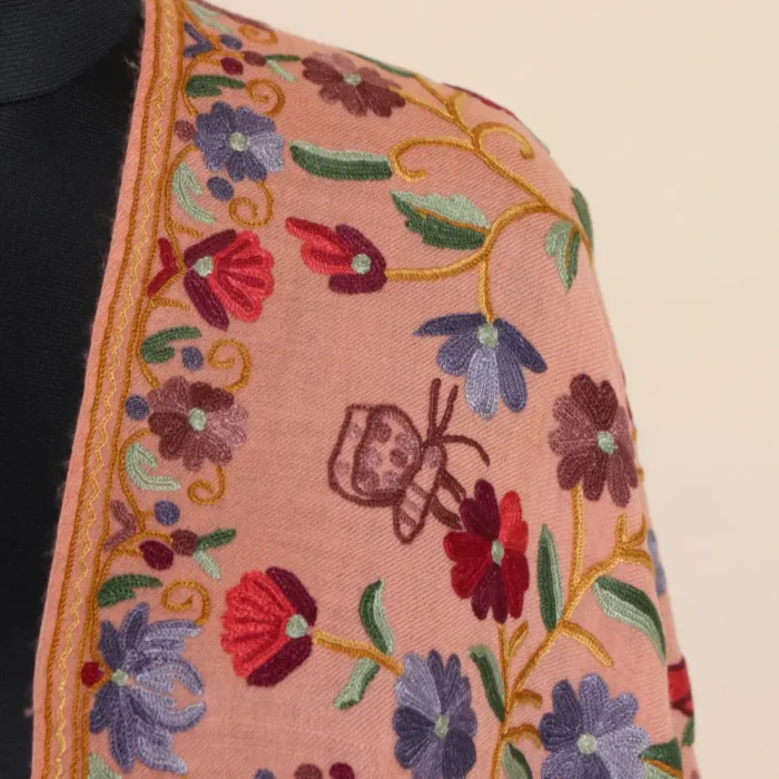 Kashmiri Stole With Hand Aari Embroidery in Pure Wool - Image 3