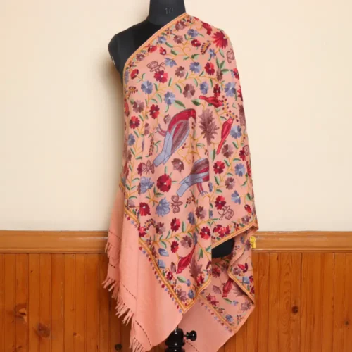 Kashmiri Stole With Hand Aari Embroidery in Pure Wool